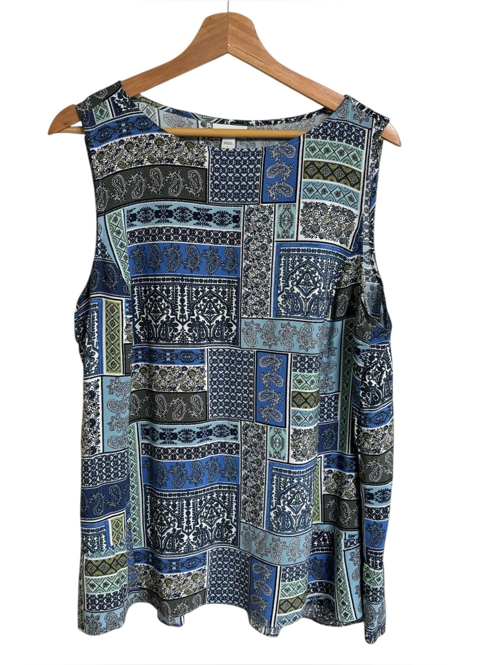 J.Jill blue green colorful paisley print patchwork lightweight sleeveless tank L